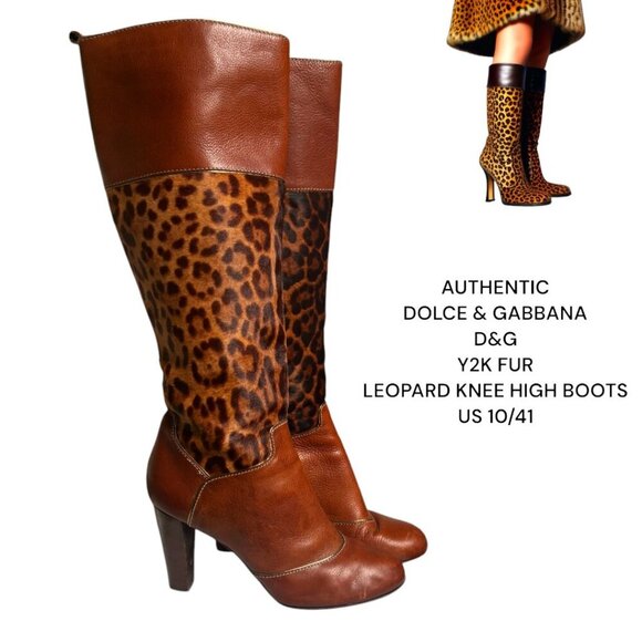 AUTHENTIC Y2K DOLCE & GABBANA D&G FUR LEOPARD KNEE HIGH BOOTS US 10/41 - Picture 1 of 9